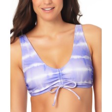 California Waves Juniors’ Cinch-Front Bralette High Tide Bikini Top, Purple,L