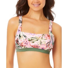 California Waves Juniors’ Contrast-Band Bralette Bikini Top, Green, Medium