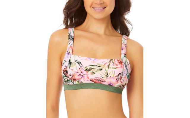  Juniors’ Contrast-Band Bralette Bikini Top, Green, Medium