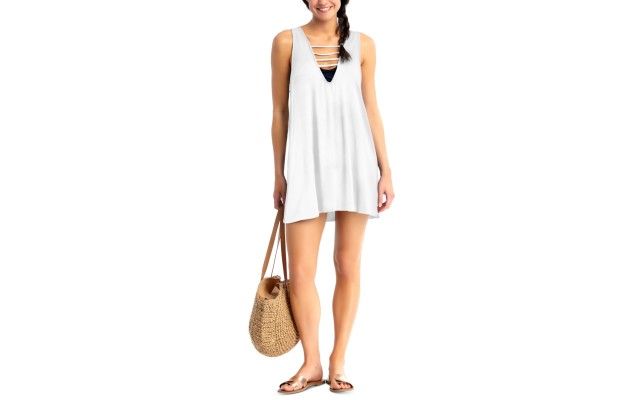 Juniors’ Cover-Up Dress, White, M