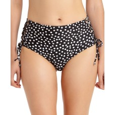 California Waves Juniors’ Dot-Print Lace-Up High-Waist Bikini Bottoms,Black,Large