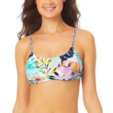 California Waves Juniors’ Printed Bralette Bikini Top Women’s Swimsuit, Multi, Large