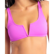 California Waves Juniors’ Ribbed V-Wire Bralette Bikini Top, Purple, S