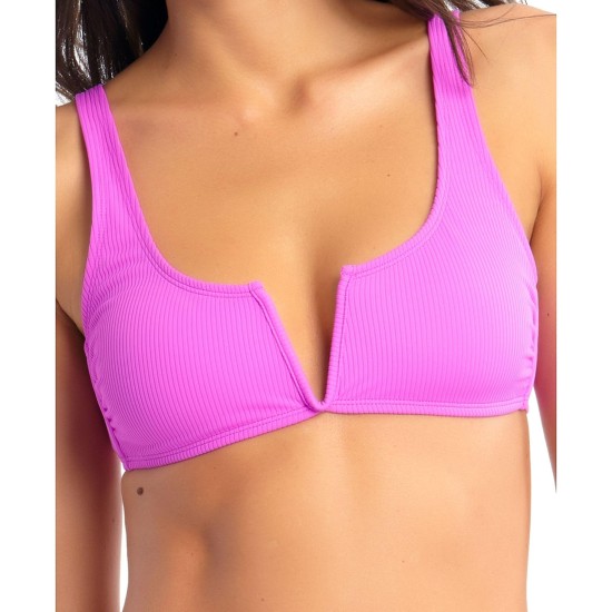  Juniors’ Ribbed V-Wire Bralette Bikini Top, Purple, S