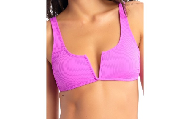  Juniors’ Ribbed V-Wire Bralette Bikini Top, Purple, S