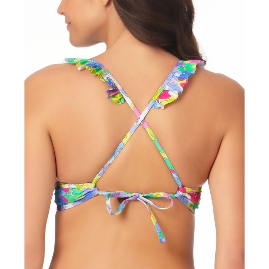  Juniors’ Ruffled Underwire Bikini Top, Medium, Multicolor