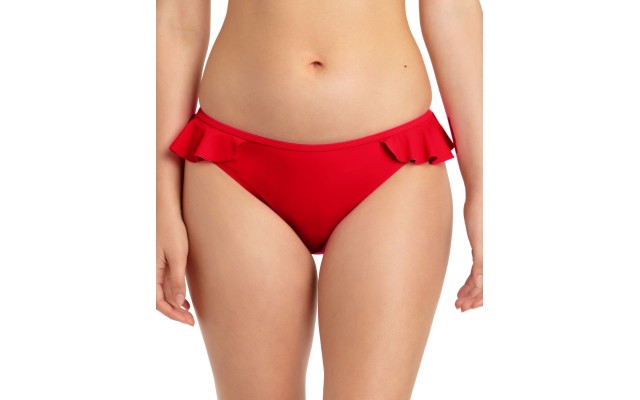  Juniors’ Solid Ruffled Hipster Bikini Bottoms, Red, L