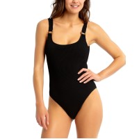 California Waves Juniors Textured One Piece Swimsuit, Black, Large