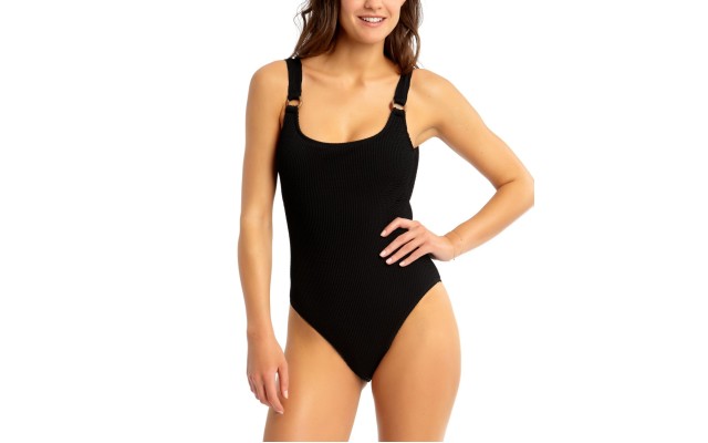  Juniors Textured One Piece Swimsuit, Black, Large