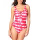  Juniors' Tie-Dyed One-Piece Swimsuit, Red, S