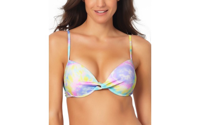  Juniors’ Underwire Push-Up Bikini Top,Multi, Large
