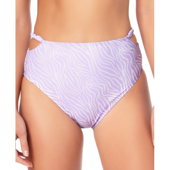  Juniors' Smocked High-Waist Bikini Bottoms, Lilac, Medium
