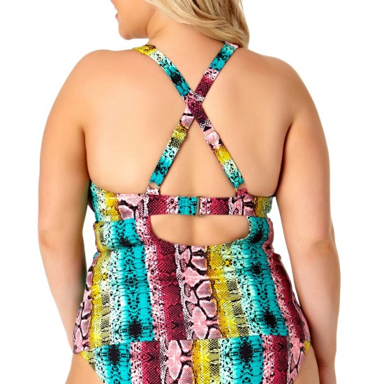  Plus Size Ruched Tankini Top, XX-Large, Multicolor