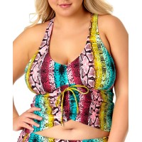 California Waves Plus Size Ruched Tankini Top, XX-Large, Multicolor