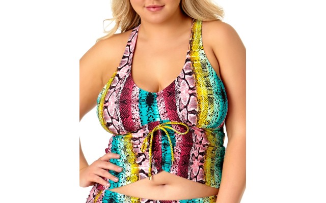  Plus Size Ruched Tankini Top, XX-Large, Multicolor