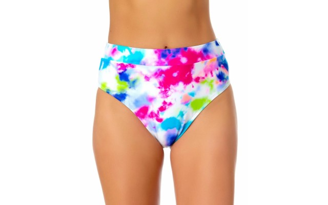  Tie-Dyed High-Waist Bikini Bottoms, Multi, Small