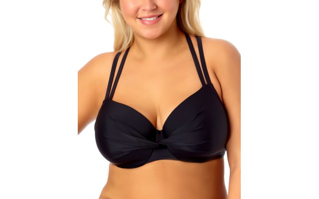  Trendy Plus Size Underwire Halter Bikini Top, Black 1X