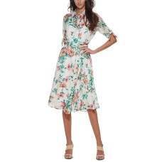 Calvin Klein Floral-Print Tie-Sleeve Shirtdress