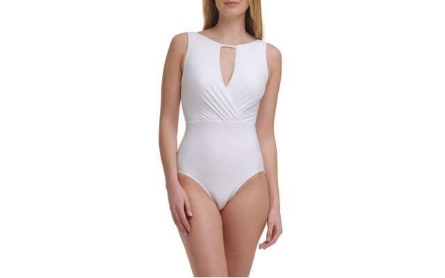  High-Neck Tummy Control One-Piece Swimsuit, 14, White