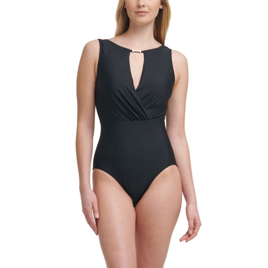  High-Neck Tummy Control One-Piece Swimsuit, 6, Black