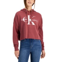 Calvin Klein Jeans Logo Hooded Cropped Sweatshirt, Burgundy, Medium