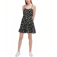 Calvin Klein Jeans Printed A-Line Dress, Daisy black, Medium