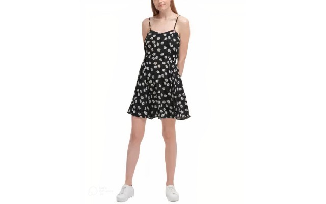  Jeans Printed A-Line Dress, Daisy black, Medium