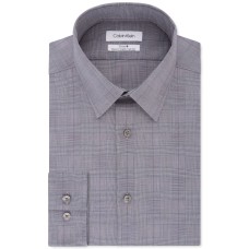 Calvin Klein Men’s Dress Shirt Non Iron Stretch Slim Fit Check, Rosewood, 15.5″ Neck 34″-35″ Sleeve