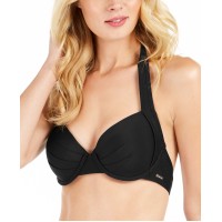 Calvin Klein Pleated Convertible Underwire Bikini Top, Large, Black