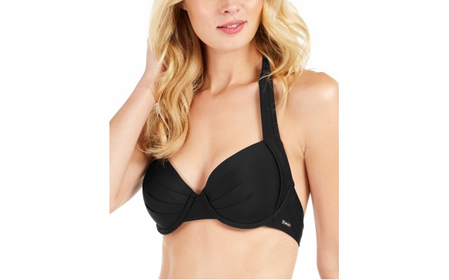  Pleated Convertible Underwire Bikini Top, Large, Black