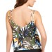  Printed Underwire Blouson Tankini Top, Green, Small
