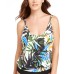  Printed Underwire Blouson Tankini Top, Green, Small