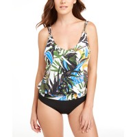 Calvin Klein Printed Underwire Blouson Tankini Top, Green, Small