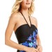  Printed V-Wire Halter One-Piece Swimsuit, Black, 14