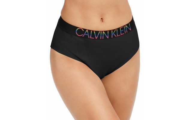  Rainbow Logo High Waist Bikini Bottoms Women’s Swimsuit, Black, X-Small