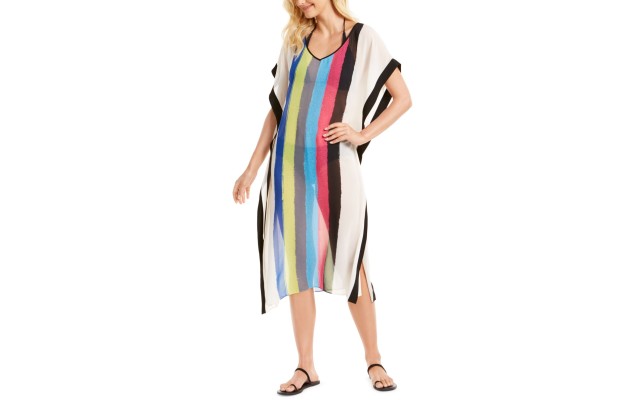  Striped Maxi Cover-Up Dress, Multi, Large