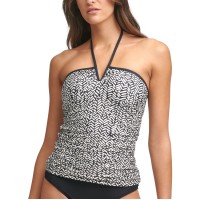 Calvin Klein V-Wire Bandeau Halter Tankini Top Women’s Swimsuit, Black, M