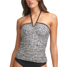 Calvin Klein V-Wire Bandeau Halter Tankini Top Women’s Swimsuit, Black, M