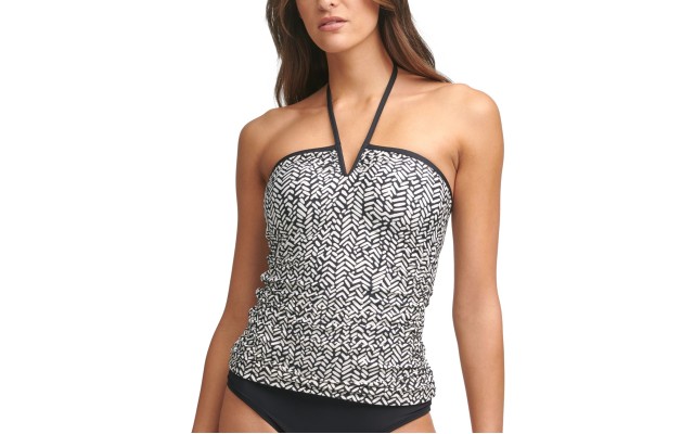  V-Wire Bandeau Halter Tankini Top Women’s Swimsuit, Black, M