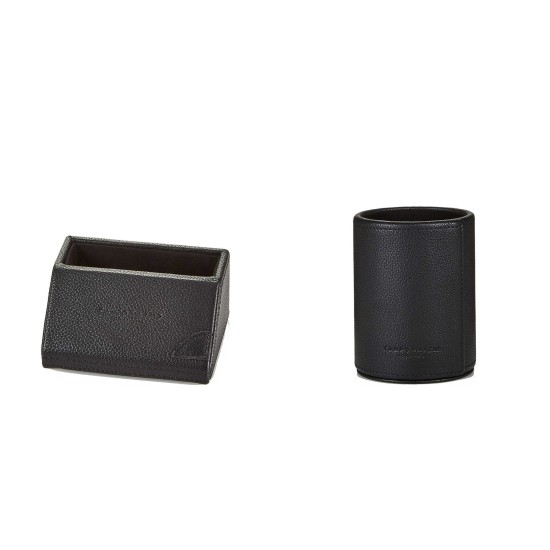  Pebbled Leather Pen & Desk Card Holders, Black, 2pc