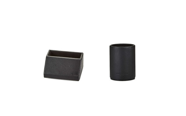  Pebbled Leather Pen & Desk Card Holders, Black, 2pc