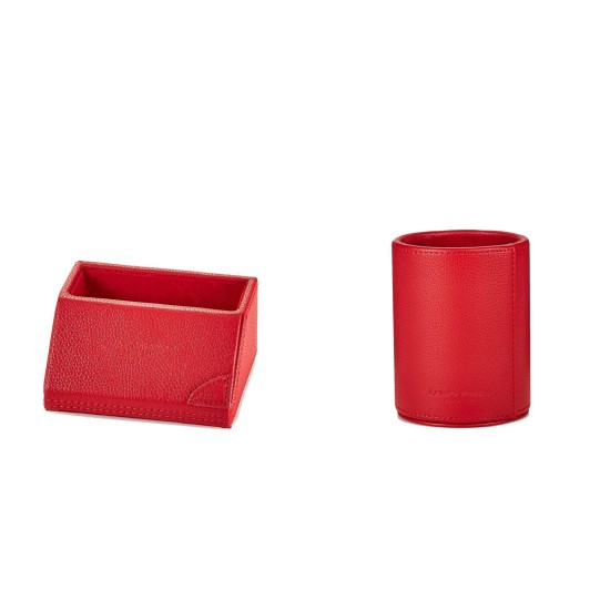  Pebbled Leather Pen & Desk Card Holders, Red, 2 pc