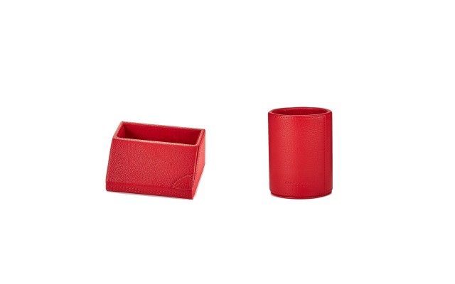  Pebbled Leather Pen & Desk Card Holders, Red, 2 pc