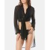  Tie-Front Shirt Cover-Up Women’s Swimsuit, Black, X-Large