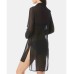  Tie-Front Shirt Cover-Up Women’s Swimsuit, Black, X-Large