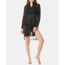 Carmen Marc Valvo Tie-Front Shirt Cover-Up Women’s Swimsuit, Black, X-Large