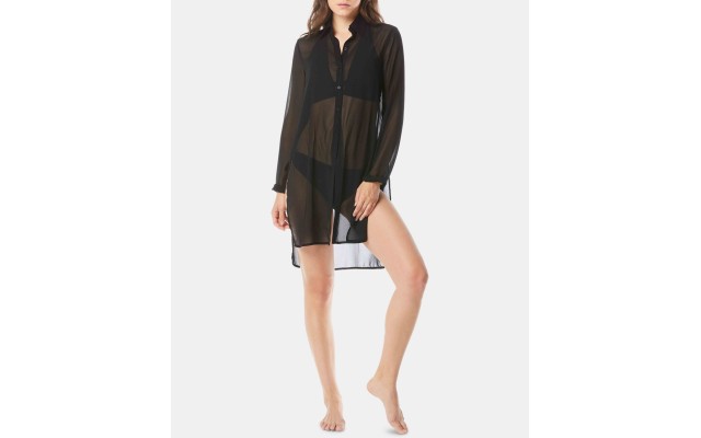 Tie-Front Shirt Cover-Up Women’s Swimsuit, Black, X-Large