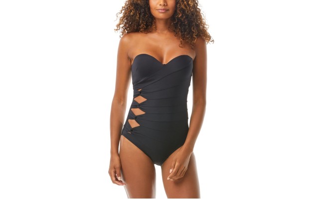  Twist Bandeau Underwire One-Piece Swimsuit, 8, Black