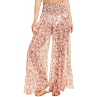 Caroline Constas Womens Brown Smocked Waist Floral Wide Leg Pants, Medium