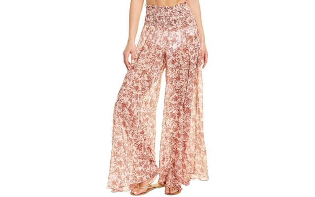 Caroline Constas Womens Brown Smocked Waist Floral Wide Leg Pants, Medium